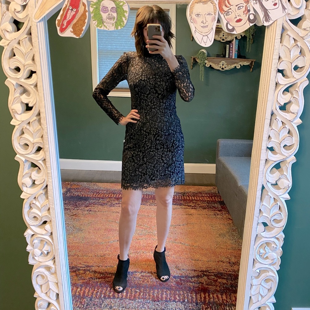 Betsy Johnson - Lace Navy Scalloped Cocktail Dress